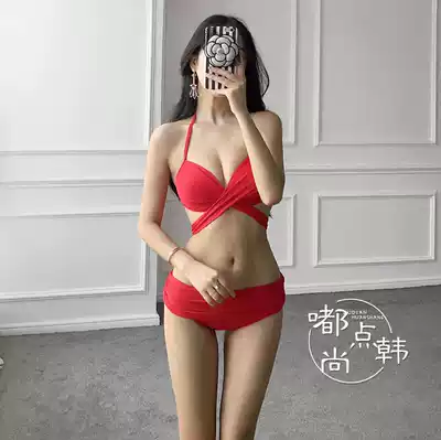 Red bikini variety~Thailand custom bikini small chest gathered steel tray red bikini hot spring bathing suit female