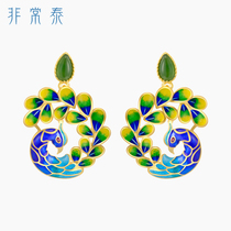 Very often Thai 925 silver gold-plated cloisonne earrings ladies Jasper Blue Jasper Blue craft earrings new Peacock earrings tide