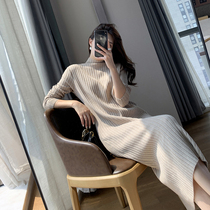 SNICYKER Black Knit Dress Dress Lady Autumn Winter New High-end Light Lavish Temperament goddess Fan Long dress