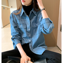 SNICYKER Denim Shirt Woman Spring Dress 2022 New Port Wind Retro Blue Interior Lap Stack Wearing Lining Jacket