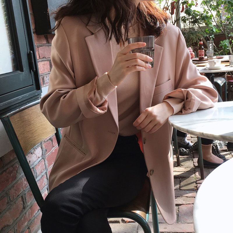 SNICYKER 2023 Spring dress and fresh - Korean version of the temperament retro - haven wind slim pink coat