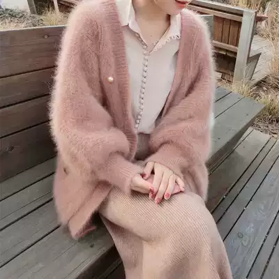 INTIM TIDATE mink sweater jacket women lazy wind loose temperament knitted cardigan outside the long version