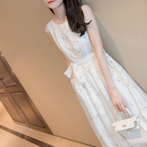 White one-piece dress Women Summer 2022 New light ripeny wind sleeveless cashew with slim sweet and Korean version Broken Flowers Skirt