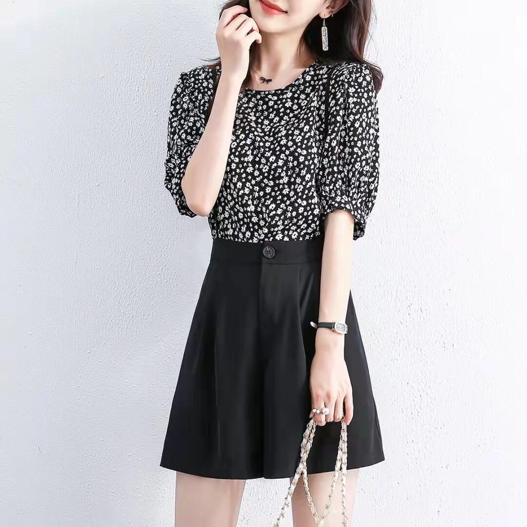SNICYKER Hepburn style short-sleeved suit female 2022 summer new daisy top fashionable age-reducing two-piece set - Taobao