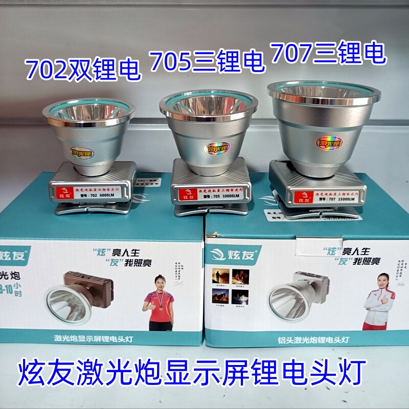 Xuanyou Headlamp with Strong Light and Ultra-Brightness, Xuanyou 702705 707 Headlamp Laser Cannon with Power Display, Lithium Battery Headlamp