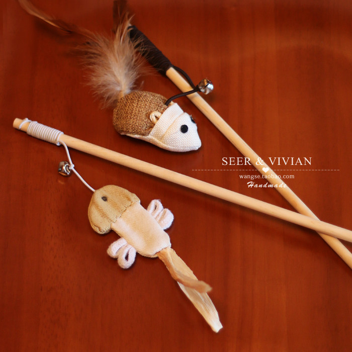 Cat toy teasing cat stick teasing cat kitten toys wooden handmade cat teasing stick mouse cat toy cat cat supplies