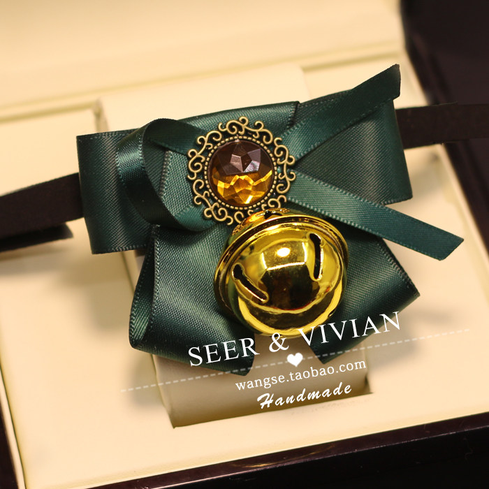 Hand-made pet cat dog collar bell collar meow dog collar pet jewelry bow tie