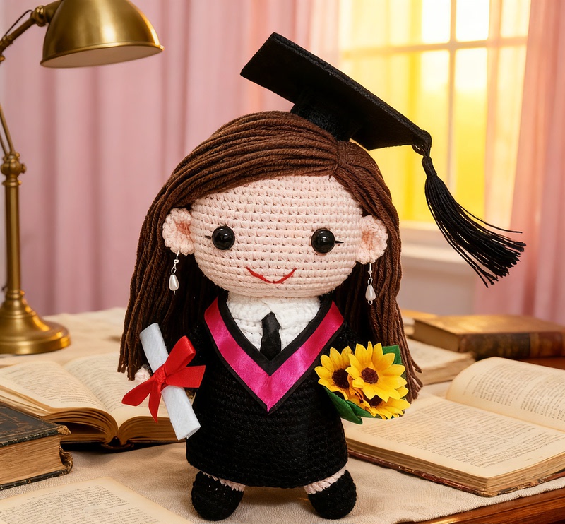 Doctoral Cap Graduation Doll, Creative Graduation Gift for Friends, Hong Kong Primary School and University Doll, Custom-Made Bachelor's Gown for Women