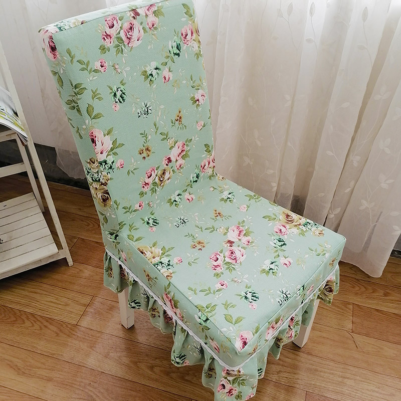 Household one-piece chair cover Cotton dining chair cover Pastoral style fresh fabric chair cover Set dining chair cover can be customized