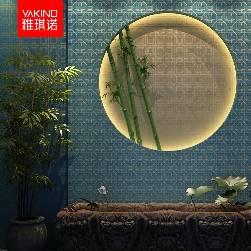 Jacino wallpaper Chinese unwoven fabric Lattice Wallpaper Light Lavish Bedroom Living Room Background Wall China Wind Blue Red