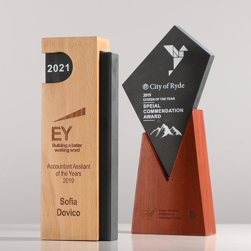 Solid wood trophy custom medal awarded to engraved wooden right plate atmospheric creative honorary marble award technology