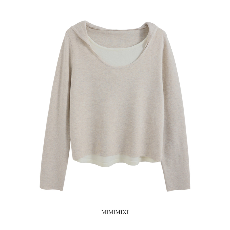 Mimimixi Knitted Hooded Sweatshirt for Women, Petite Size, 2026 New Style, Fake Two-Piece Early Spring Hoodie, Loose Jacket