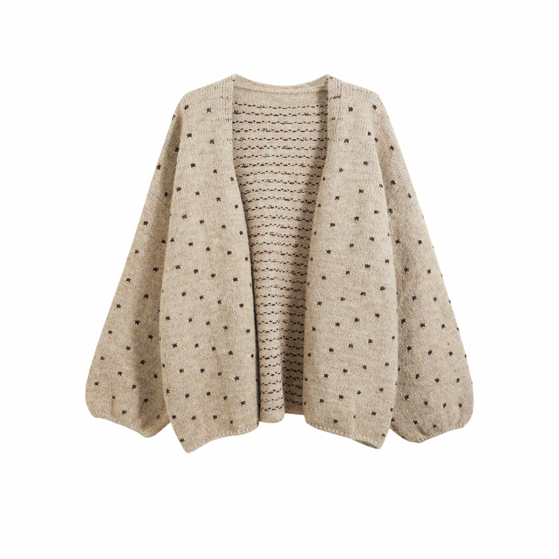 Mimimixi Lazy Style Polka Dot Knitted Cardigan for Women, Autumn and Winter Loose Sweater Jacket with a Vintage Gentle Feel
