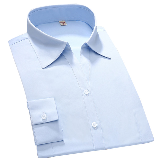 Spring long-sleeved shirt women's professional fit V-neck light blue twill shirt women's bottoming shirt OL
