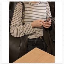 IMMLS round neck loose off shoulder long sleeve base knitted stripe solid color T-shirt inside and outside wear 4 colors into the new