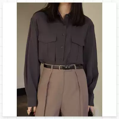 (FARM) lapel shirt niche design pocket decoration shirt women long sleeve cotton and linen Joker commute spot