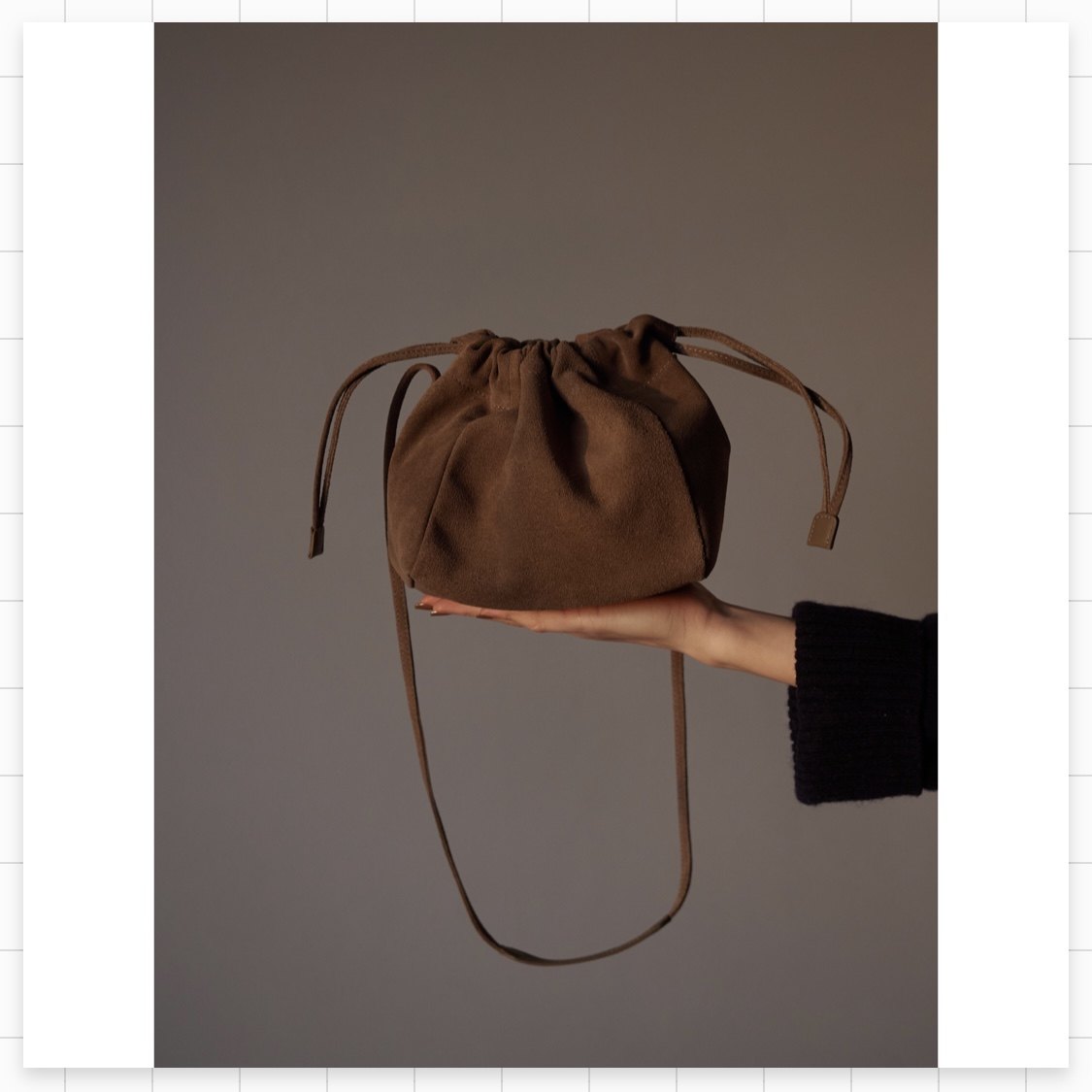 (FARM) solid color bucket bag shoulder crossbody suede commuter large-capacity all-match women's brown black spot