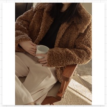 (FARM) Teddy Bear short lazy Imitation hair Diamond jacket niche lapel button design on the way