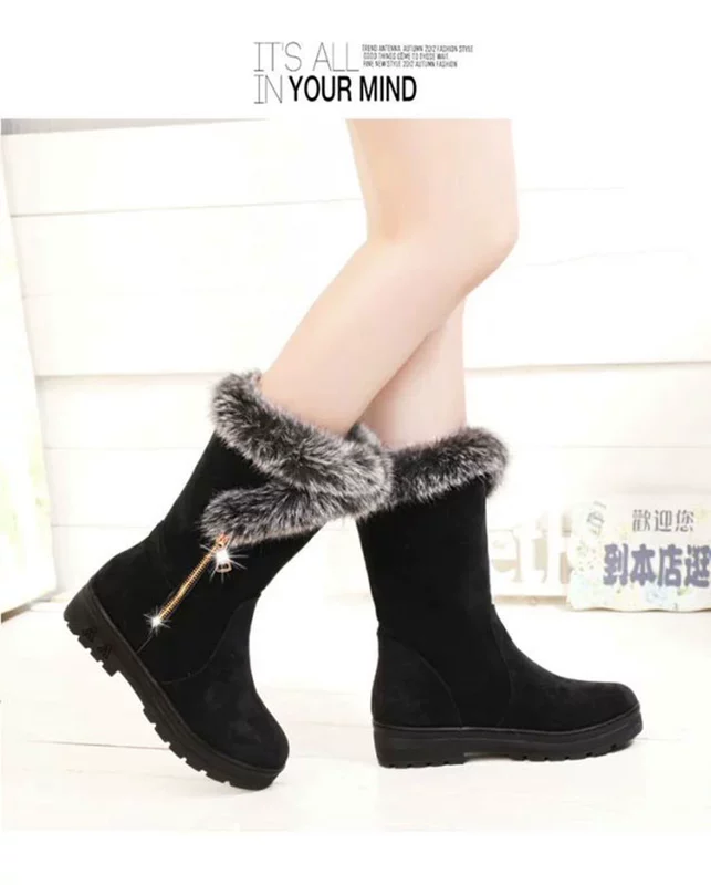 Giày cao gót nhung ấm áp cho nữ Giày cao gót mùa thu 2018 boots cao cổ