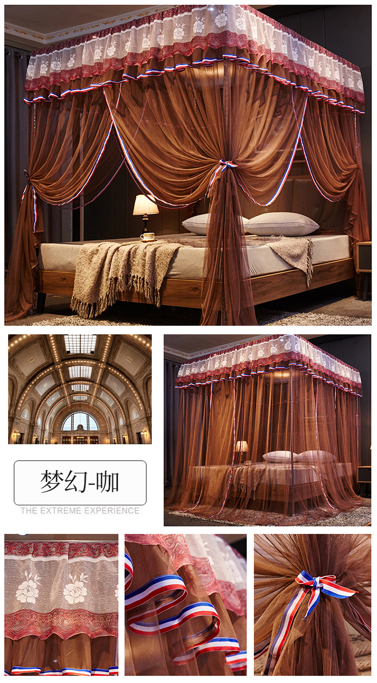 Đám cưới ba cánh cửa bằng thép không gỉ cung điện lưới công chúa giường 1,8m2.0 m cưới đỏ tài khoản - Lưới chống muỗi màn ngủ chống muỗi