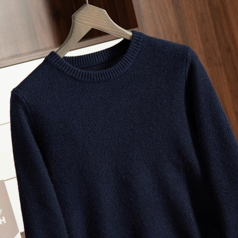 Mk Round Neck Cashmere Sweater for Men, 100% Pure Cashmere, Three-Strand Heavyweight Thick Knit Sweater, High-End Business Men's Sweater