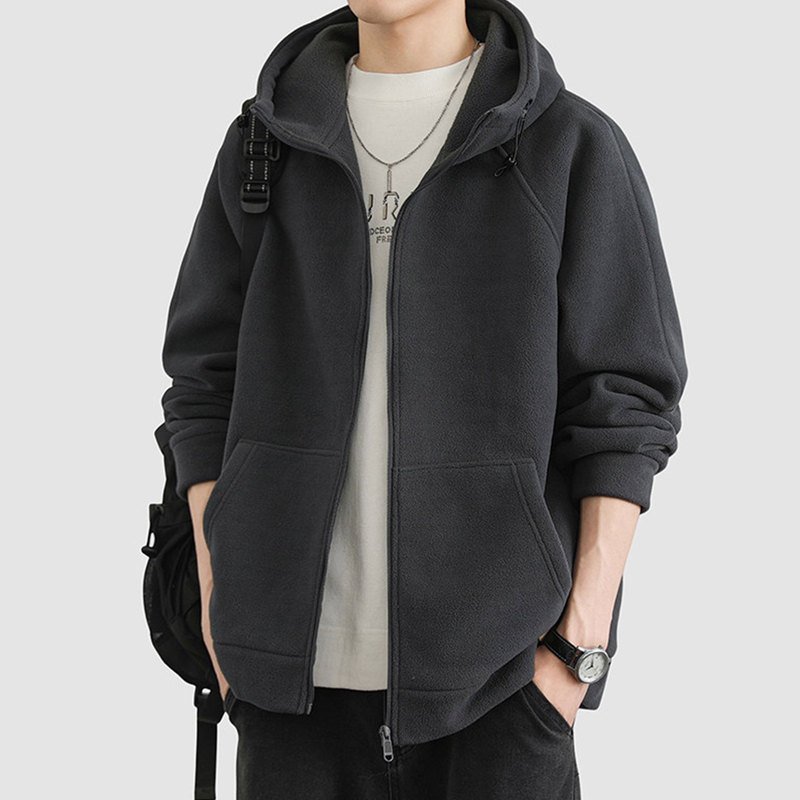 Mk Genuine Fleece Hooded Cardigan Sweatshirt for Men Spring and Autumn 2026 New High-End Polar Fleece Casual Men's Jacket
