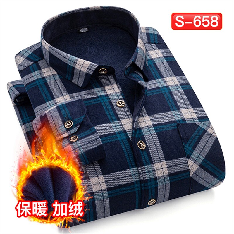 Mk Genuine Fleece-Lined Thickened Men's Long-Sleeve Shirt for Autumn and Winter, High-End Casual Business Dad Style Men's Striped Shirt Mk Genuine Fleece-Lined Thickened Men's Long-Sleeve Shirt for Autumn and Winter, High-End Casual Business Dad Style Men's Striped Shirt