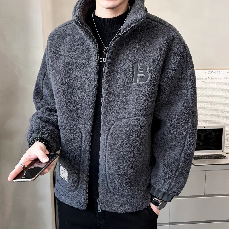 Mk Thickened Lamb Wool Coat for Men, New Autumn and Winter Trendy Style, Leather and Wool Integrated Cotton Jacket, Men's Fleece Jacket Mk Thickened Lamb Wool Coat for Men, New Autumn and Winter Trendy Style, Leather and Wool Integrated Cotton Jacket, Men's Fleece Jacket