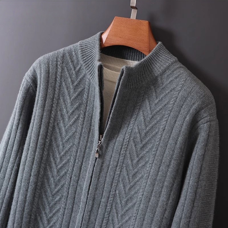 Mk Wool Knitwear Jacket Men's Autumn and Winter Half-High Collar Zipper Pure Color Loose Casual Men's Cardigan Knitwear