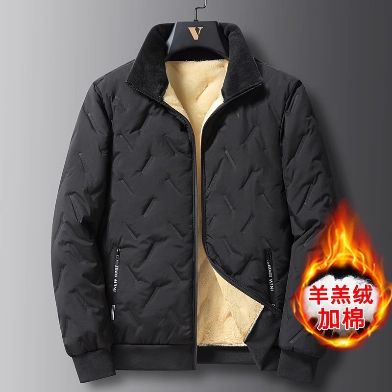 Mk Lamb Wool Jacket Men's Autumn and Winter New High-End Stand-Up Collar Casual Jacket with Fleece and Thickened Warm Men's Cotton Coat Mk Lamb Wool Jacket Men's Autumn and Winter New High-End Stand-Up Collar Casual Jacket with Fleece and Thickened Warm Men's Cotton Coat
