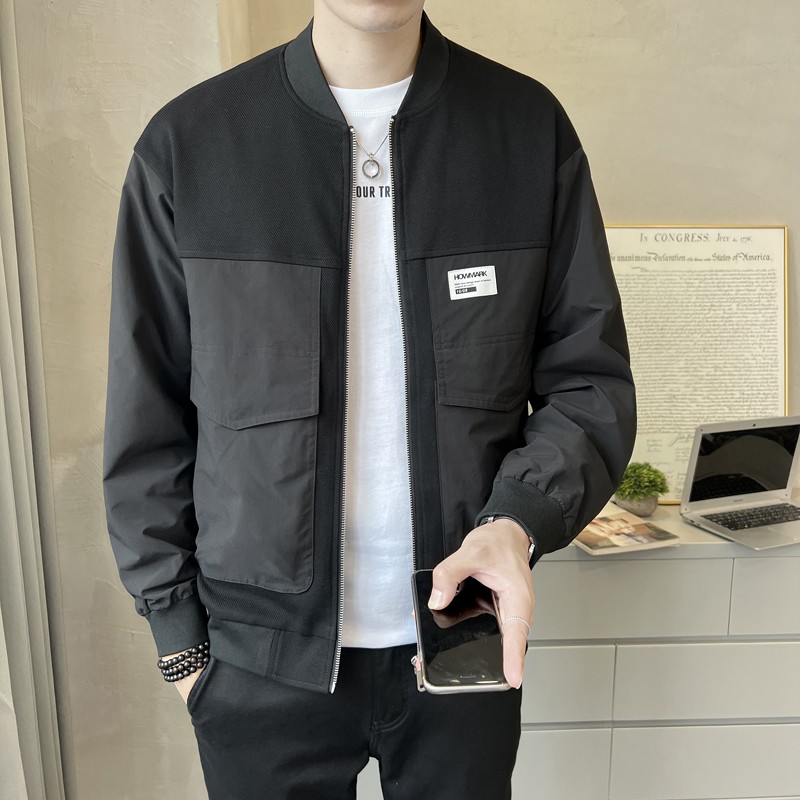 Mk Jacket Men's Spring and Autumn New Style Spliced Stand Collar High-End Casual Loose Short Men's Baseball Jacket Trendy