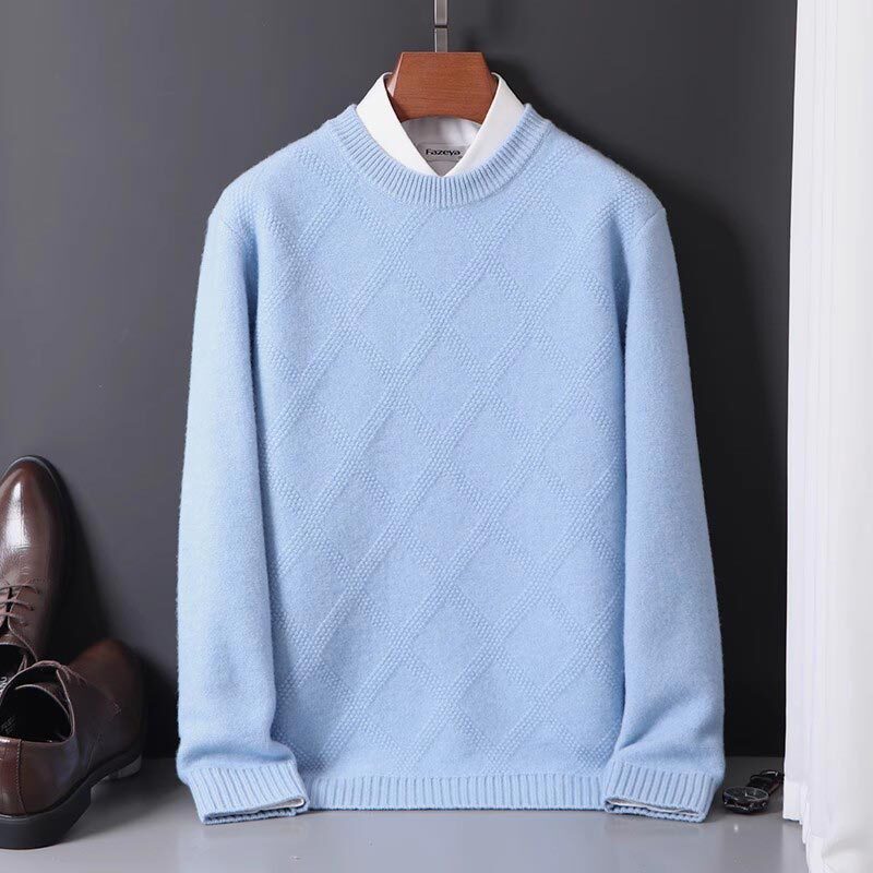 Mk100% Pure Wool Sweater Men's Round Neck Thickeneded Large Size Men's Sweater 2026 New Business Casual Knitwear