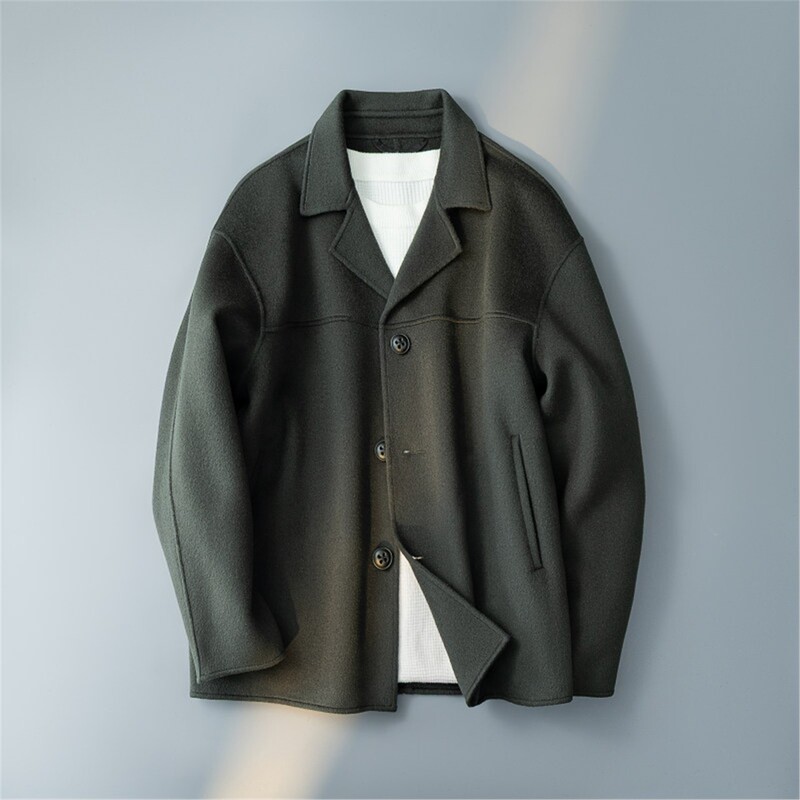 Mk Genuine Suit Collar Double-Sided Wool Coat for Men, Winter High-End European Style Thick Retro Men's Woolen Jacket