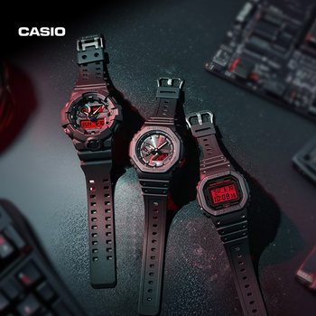 Casio Official Flagship Store Black and Red Shock-Resistant Sports Octagonal Small Square Watch for Men and Women G-Shock