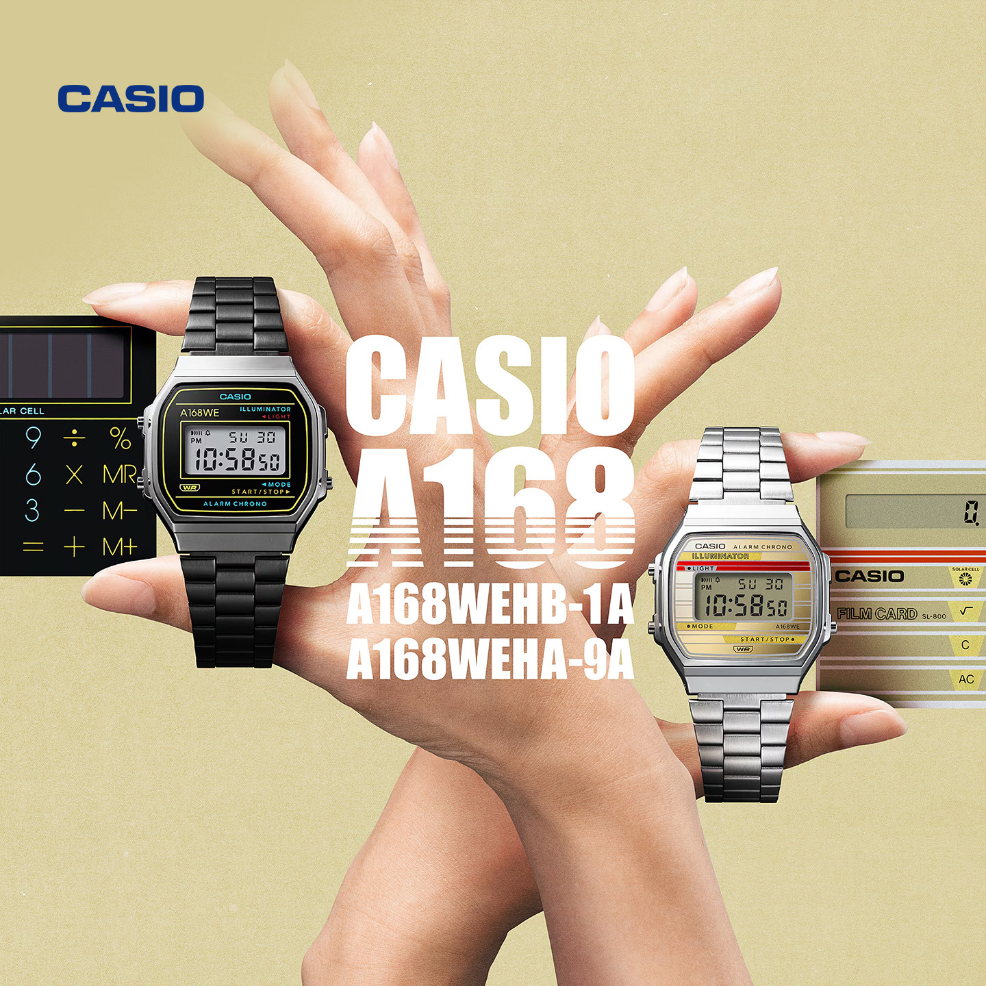 Casio Official Flagship Store A168Weha Retro Replica Thin Card Calculator Theme Watch for Men and Women Casio