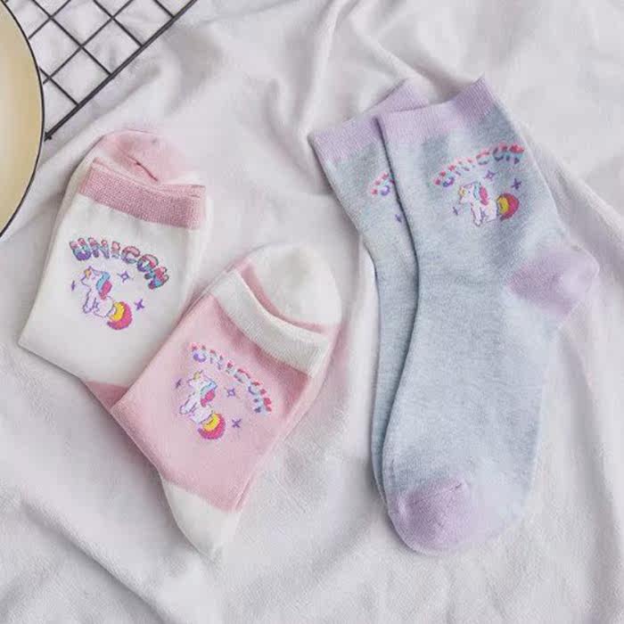 6 pairs of Japanese cute cartoon unicorn socks in socks in spring and autumn and winter stockings