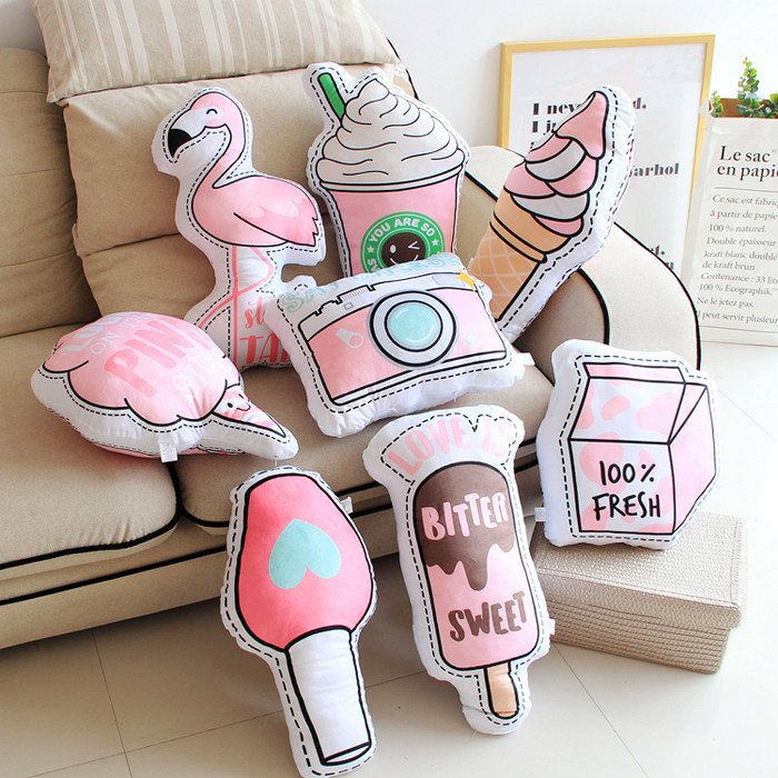 ins wind cartoon pink girl heart sofa cuddle with pillow head back cushion close to pillow cute powder bedroom decorated bed