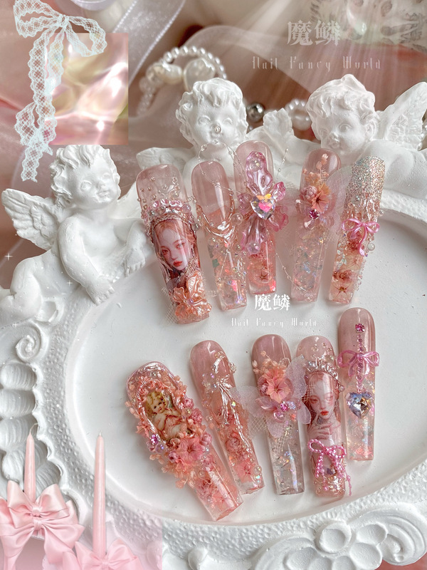 Magic Scale【Pink Angel Princess】Original Design Princess Lolita Nail Art Tea Party Wearable Nails Pink Loli Fans Magic Scale【Pink Angel Princess】Original Design Princess Lolita Nail Art Tea Party Wearable Nails Pink Loli Fans