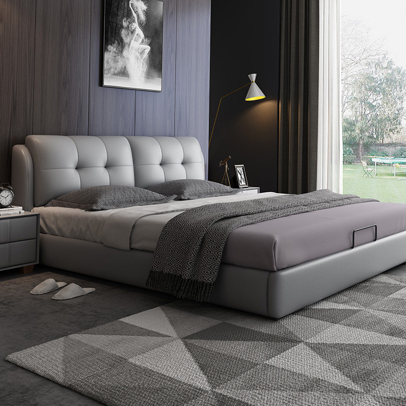 Leather bed Leather bed Nordic master bedroom Modern simple storage soft bag Light luxury atmosphere 1 8 meters bedroom double wedding bed