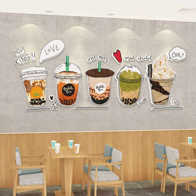 Trendy Milk Tea Shop Wall Decorations, Store Atmosphere Setup, Cake and Dessert Photo Props, Creative Wall Stickers