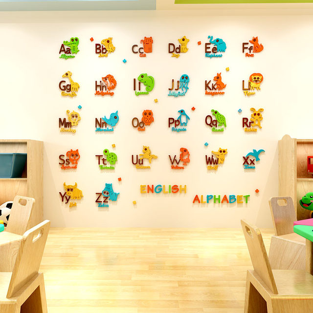 26 English alphabet wall stickers for kindergarten early childhood education wall decoration acrylic 3D three-dimensional children's room layout