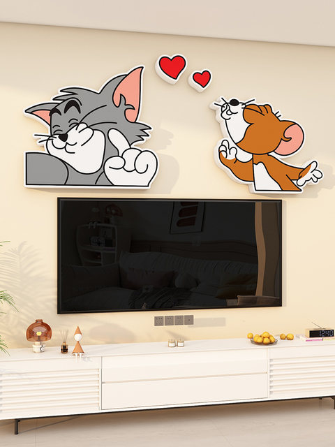 Tom and Jerry 3D Wall Stickers Cartoon Tv Background Wall Room Makeover Ugly-Covering Magic Corner Wall Decoration