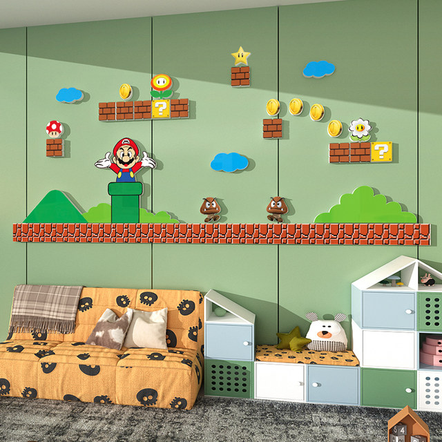 Children's Room Decoration Bedside Decoration Boy's Bedroom Small Room Renovation Three-Dimensional Wall Mario Wall Sticker Painting