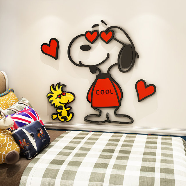Snoopy 3D Stereo Wall Stickers for Boys' Room Layout, Bedroom Bedside Cartoon Stickers, Kidsren's Room Wall Decoration