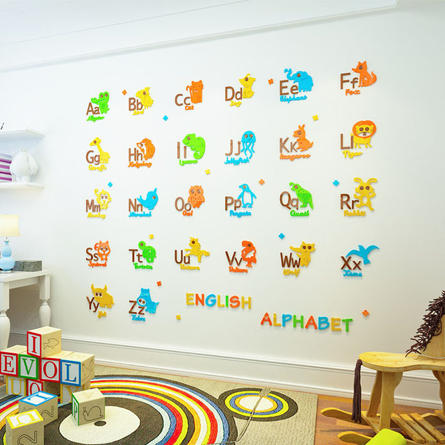 26 English alphabet wall stickers for kindergarten early childhood education wall decoration acrylic 3D three-dimensional children's room layout