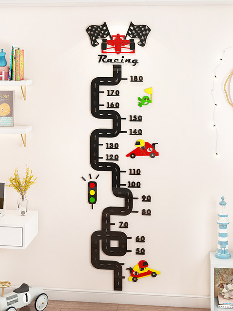 Children's Height Stickers 3D Cartoon Car Height Measuring Ruler Boy's Room Layout Wall Decoration Bedside Wall Stickers
