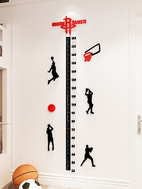 Height Wall Sticker 3D Stereo Boy's Bedroom Wall Painting Children's Room Bedside Decoration Cartoon Basketball Height Measurement Sticker