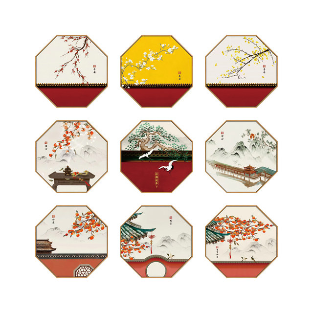 New Chinese-Style Restaurant Private Room Wall Decoration Hanging Painting 3D Stereo Restaurant Dining Hall Hot Pot Restaurant Background Wall Sticker