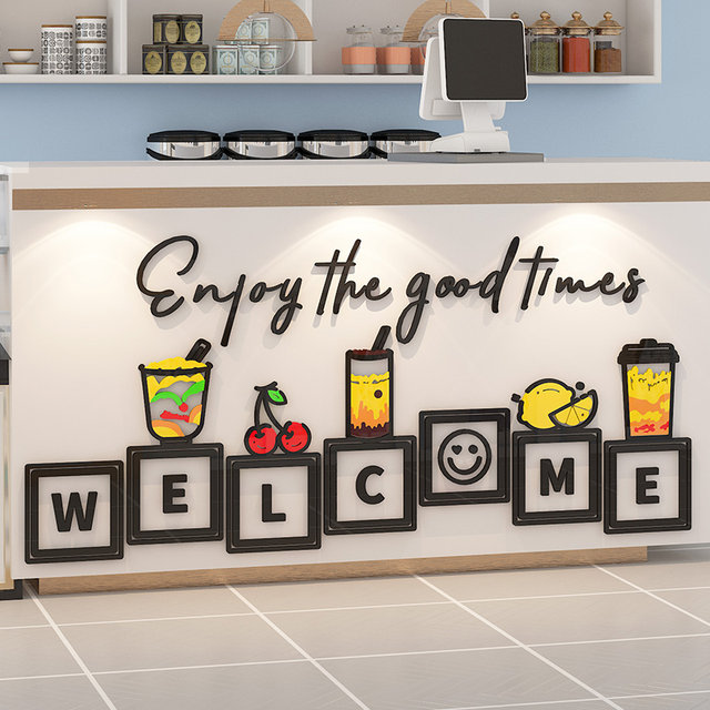 Milk Tea Shop Wall Decoration Bar Counter Cashier Background Wall Stickers Cold Drink Coffee Snack Shop Wall Decoration Creative