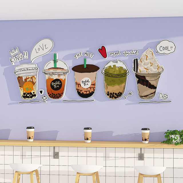 Trendy Milk Tea Shop Wall Decorations, Store Atmosphere Setup, Cake and Dessert Photo Props, Creative Wall Stickers